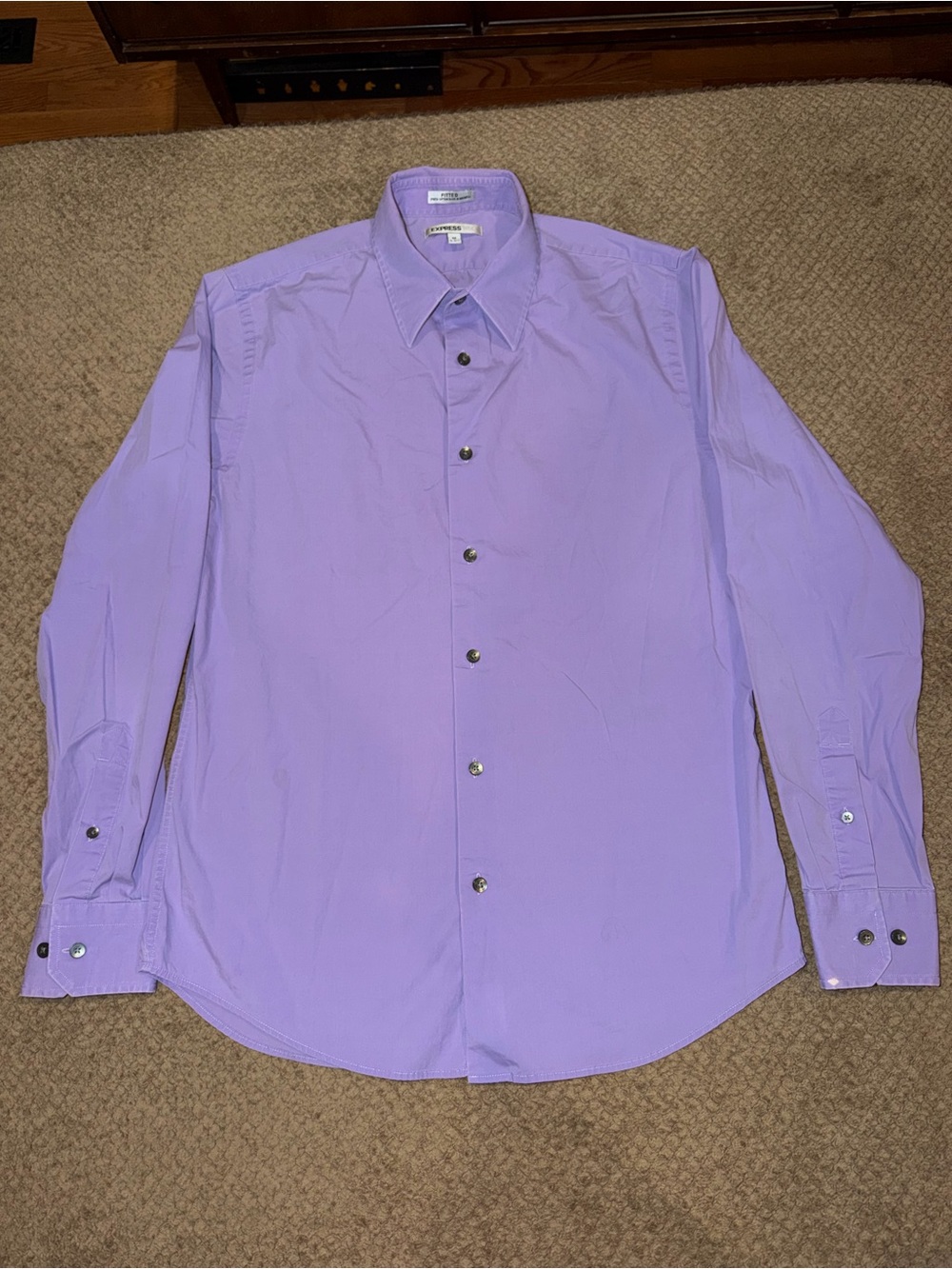 Express Men's Lilac Cotton Blend Stretch Button-Down Dress Shirt - M, 15-15.5”